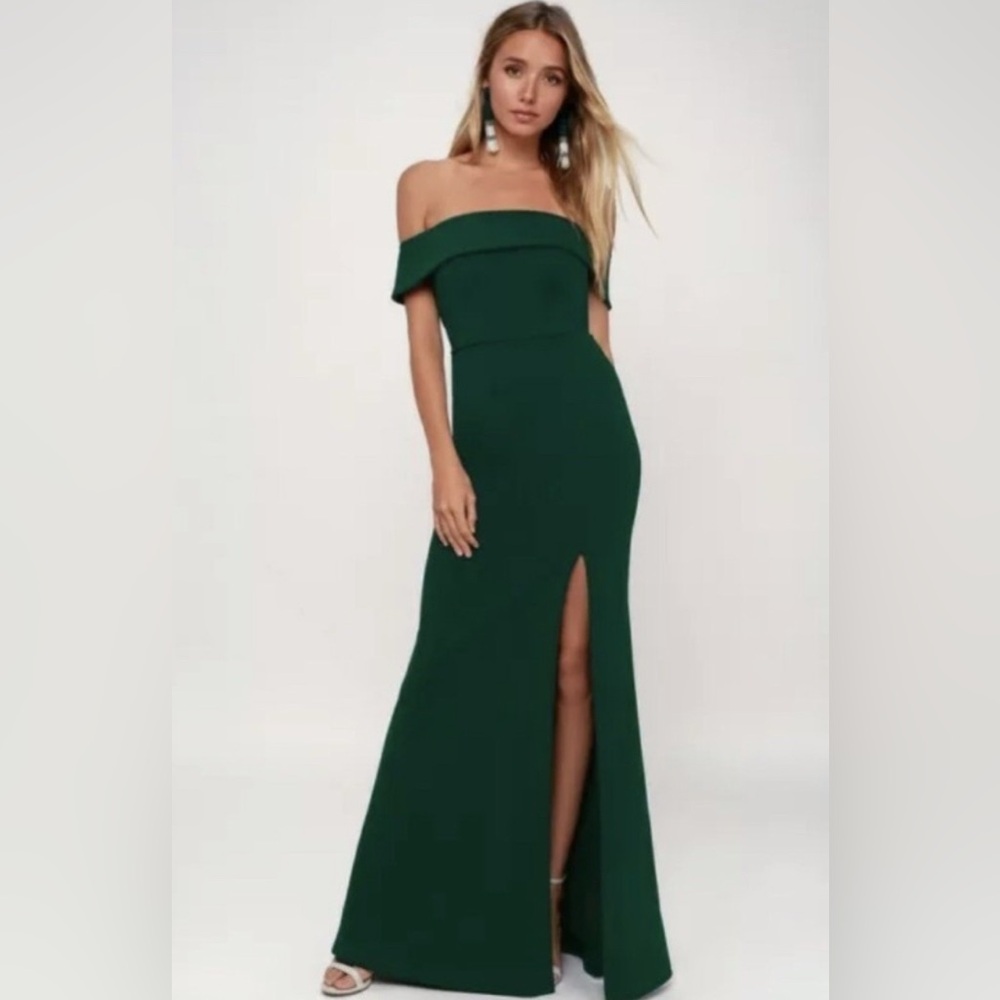 Lulu's Aveline Forest Green Off the Shoulder Maxi Dress